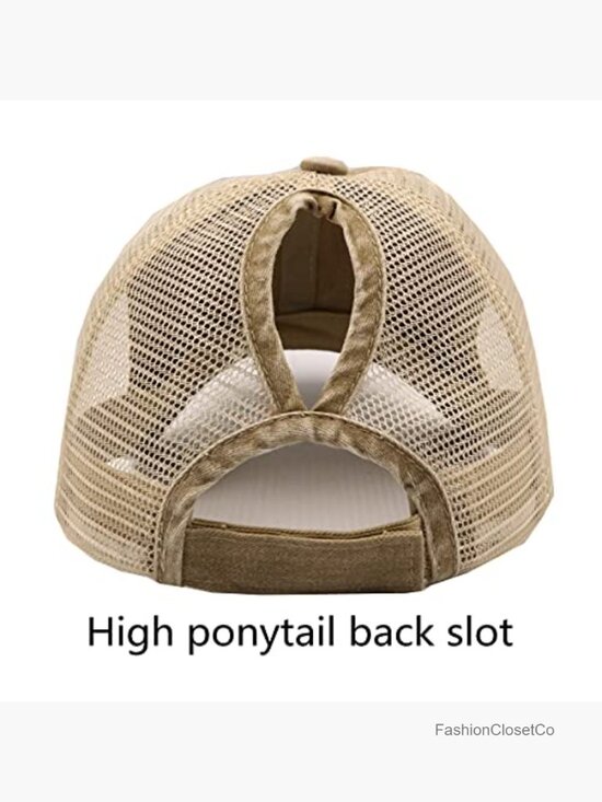 Distressed High Ponytail Baseball Cap with Mesh Back, Adjustable, Breathable,